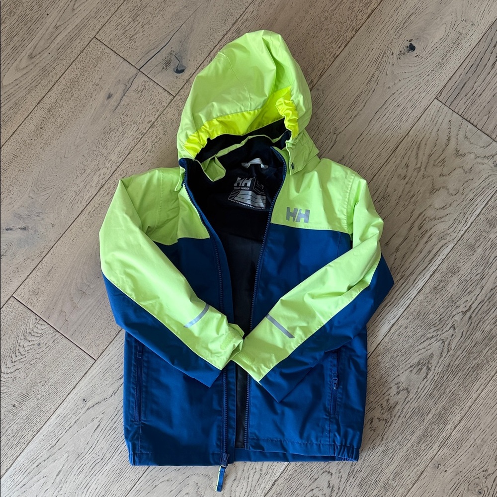 Helly Hansen Kids Raincoat - Neon Yellow and Navy